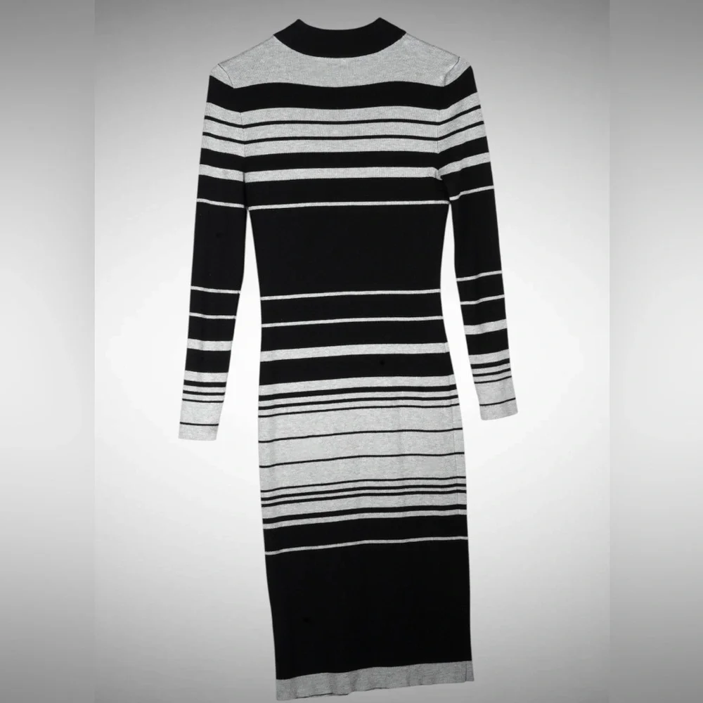 Love Always by FCT Black & Gray Striped Mock-Neck Sweater Midi Dress – Size XL - Picture 9 of 17
